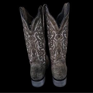 J.B. Dillon Intricate Western Cowboy Boots gray with silver inlay